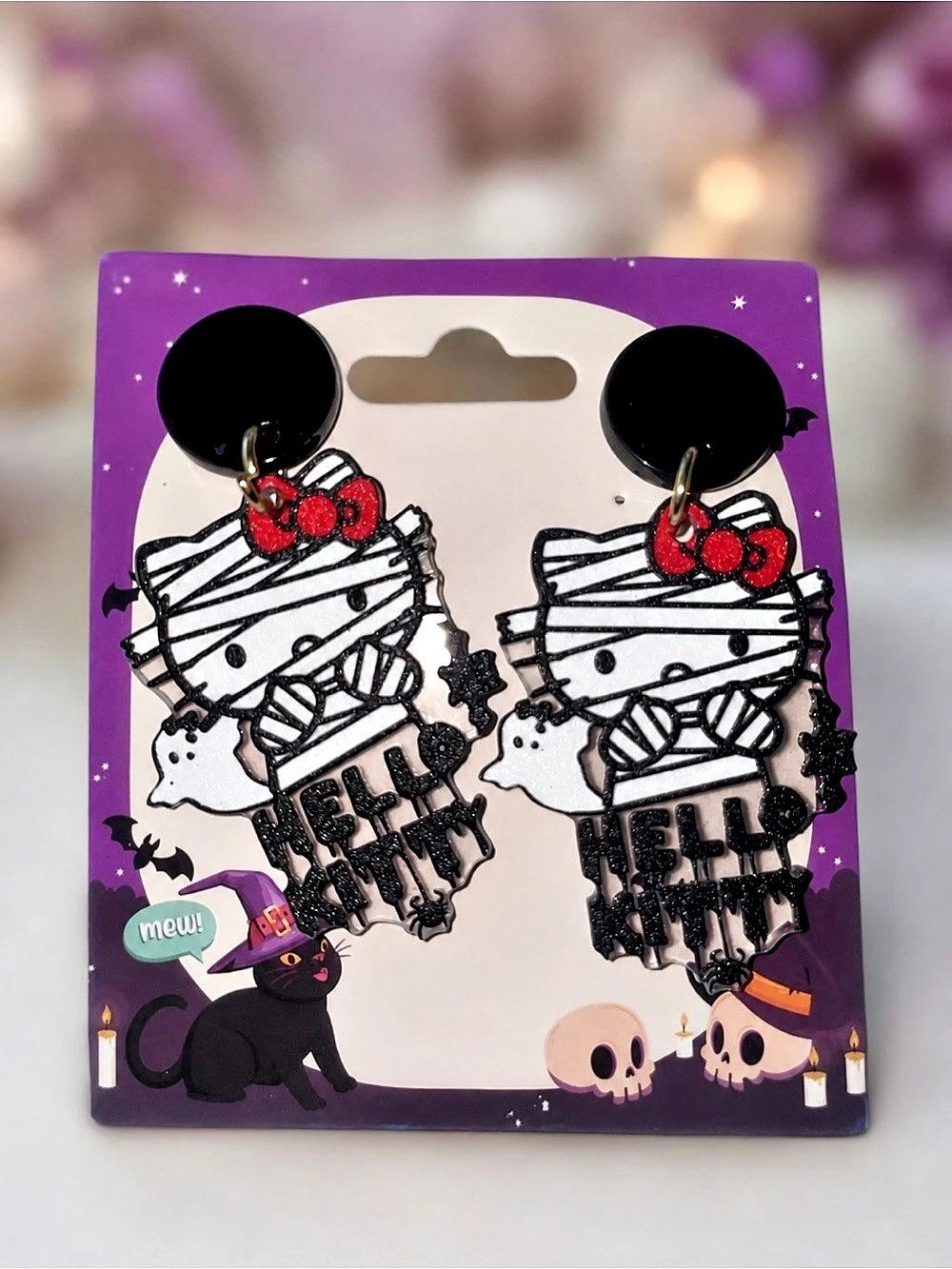 Halloween Mummy Drop Earrings in Black & White